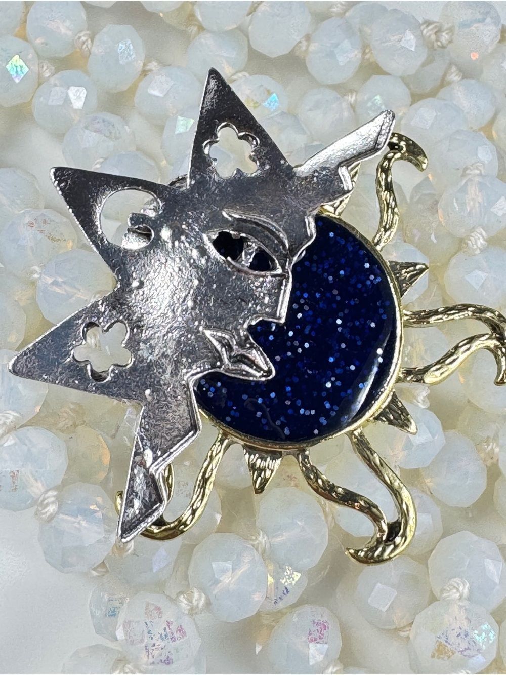 Sun & Moon Glitter Enamel Pendant - Blue